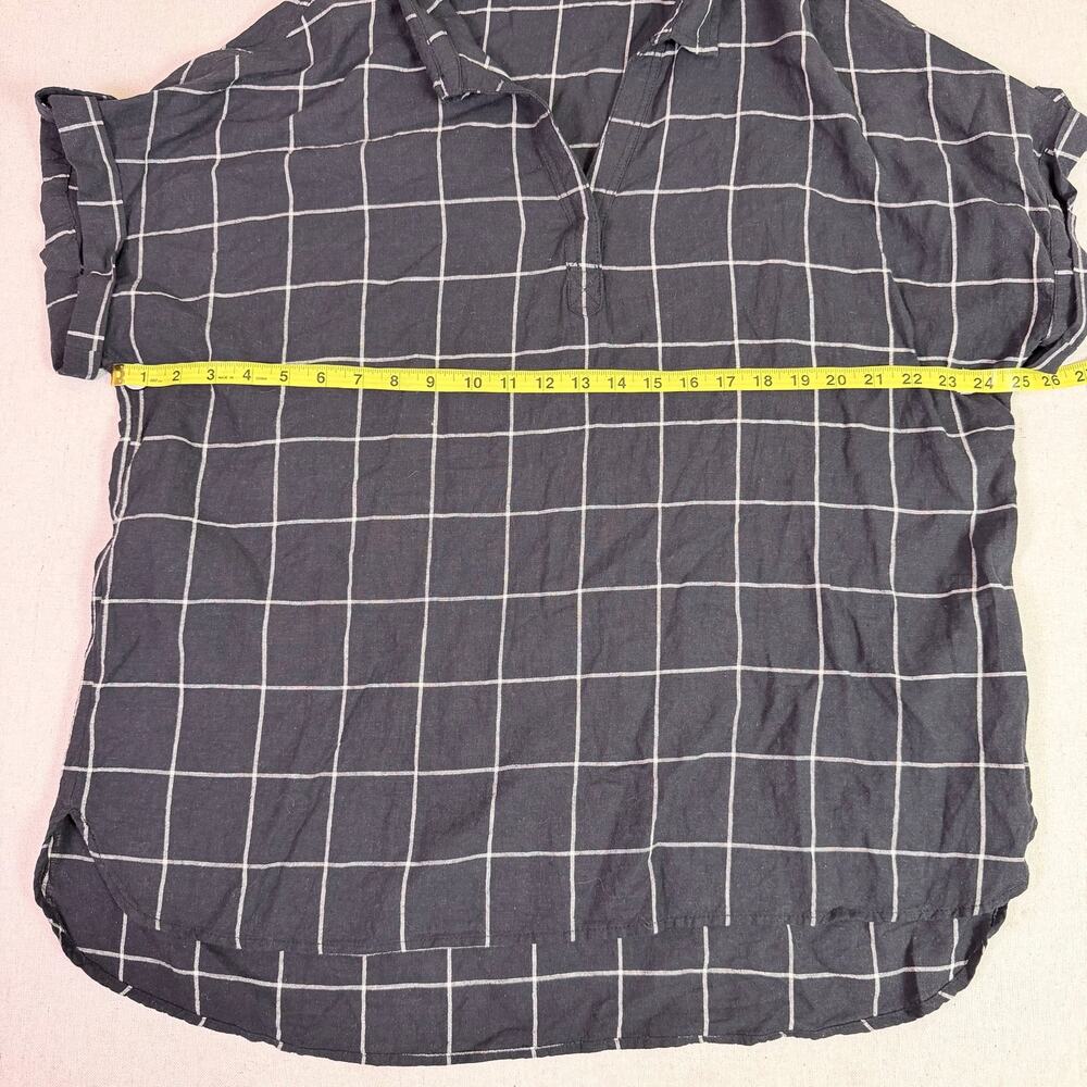 Tahari Linen Blend Popover Tunic Women's 2X Black Windowpane Oversized Shirt - Picture 7 of 11
